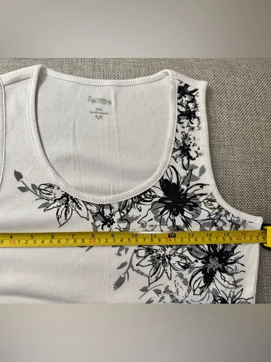 WHITE RIBBED COTTON TANK WITH FLORAL PATTERN - Picture 7 of 8